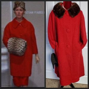 Vintage 1960s Ruby Red Coat Fur Trim Mrs. Maisel Retro Swing ❤️